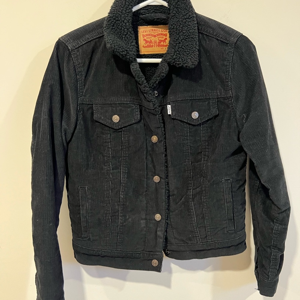 Levi's Black Corduroy Jean Jacket with Sherpa Collar & Lining